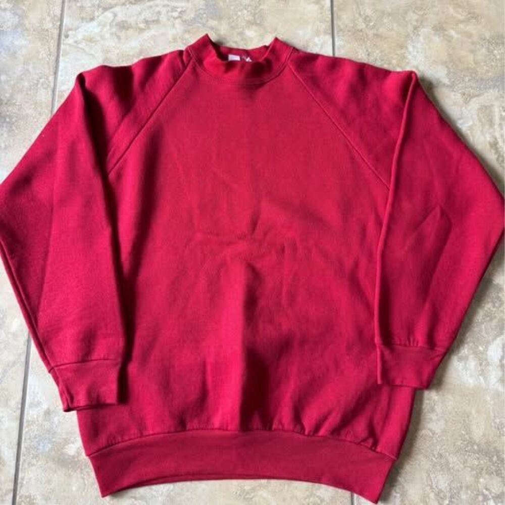 Vintage 1990s Fruit of the Loom Blank Raglan Crewneck Sweatshirt Red Medium